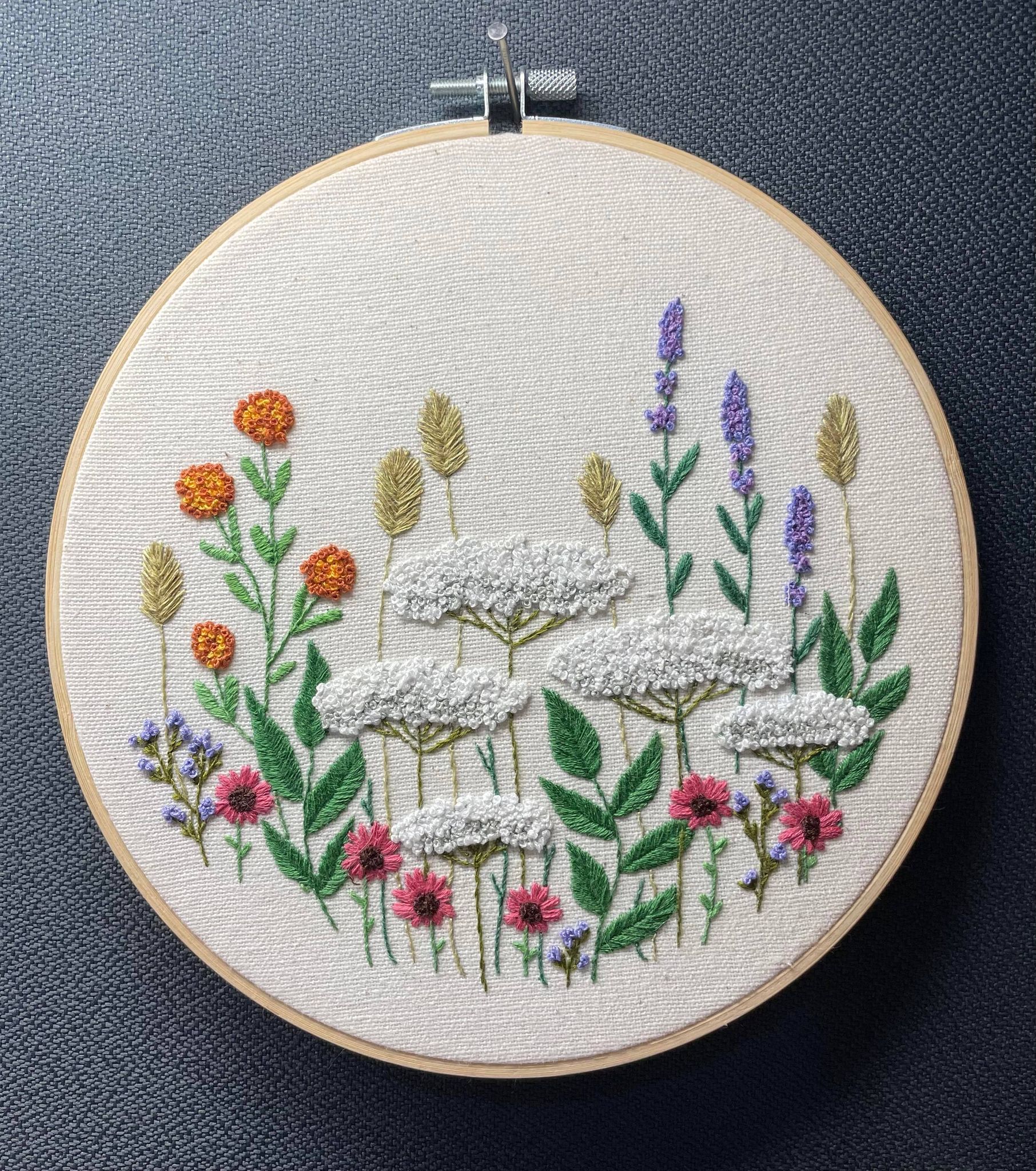 Meadow Wildflowers Finished Embroidery Piece