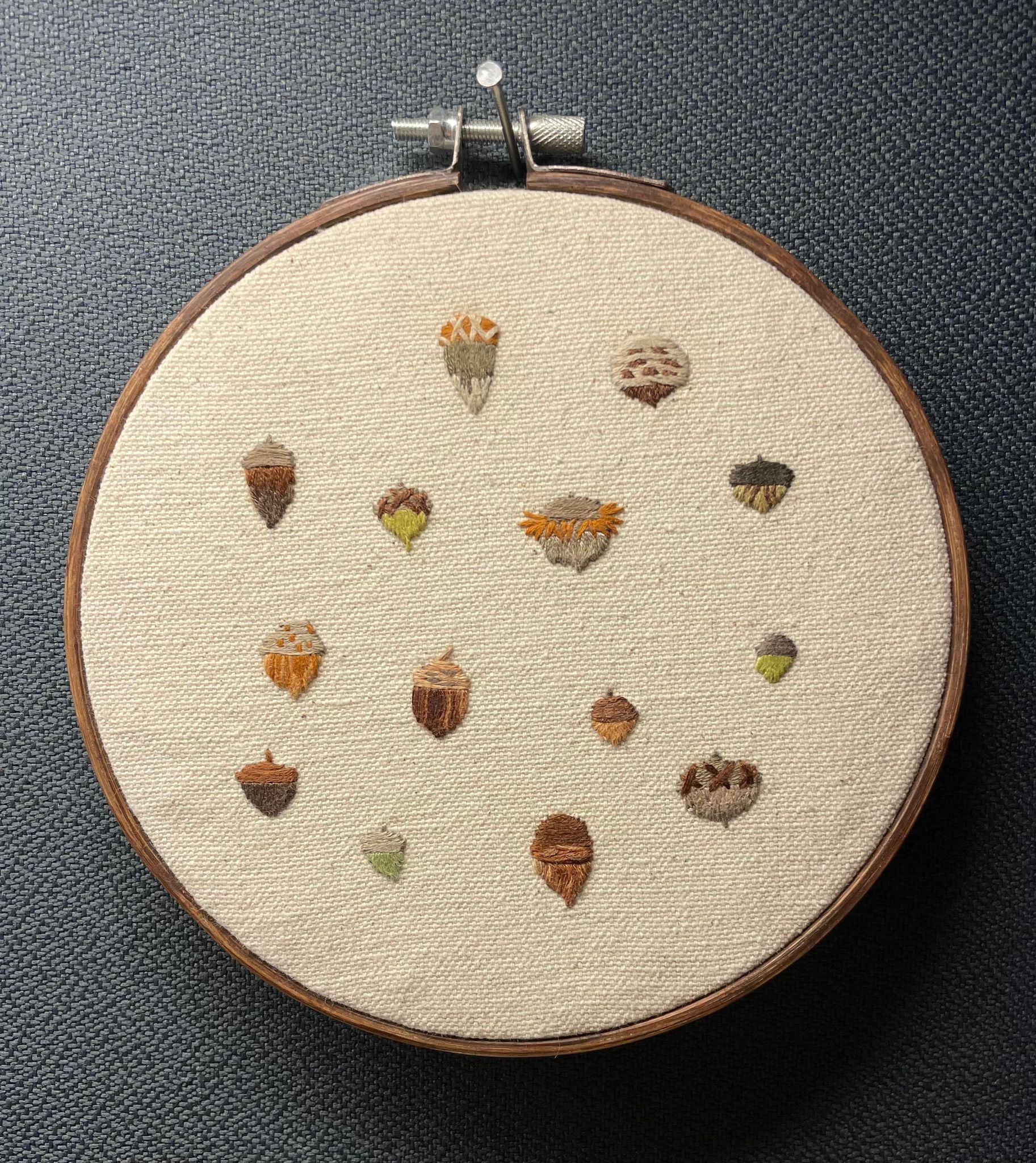 Mini Acorns Finished Embroidery Piece