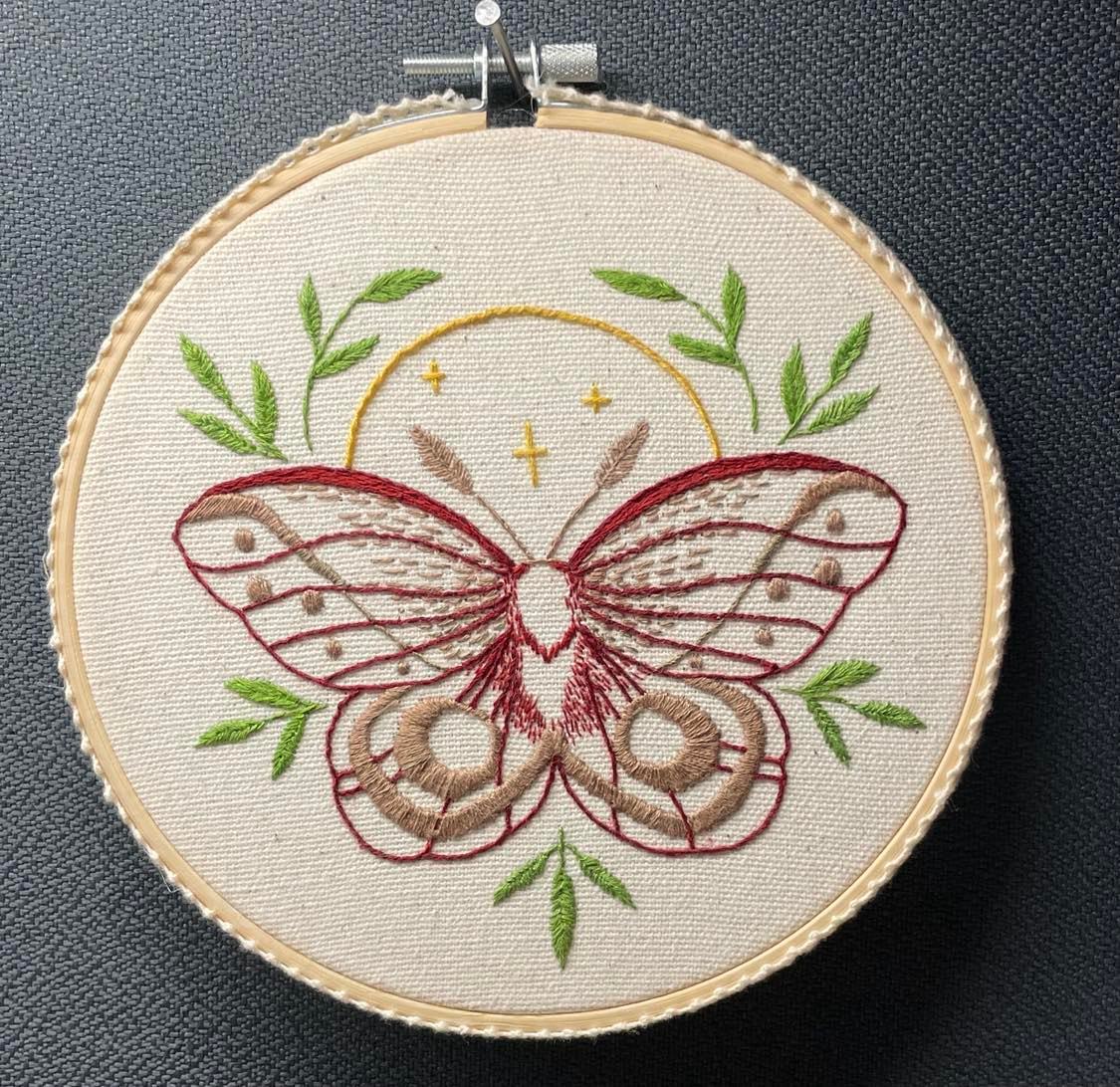 Moth Moon Finished Embroidery Piece