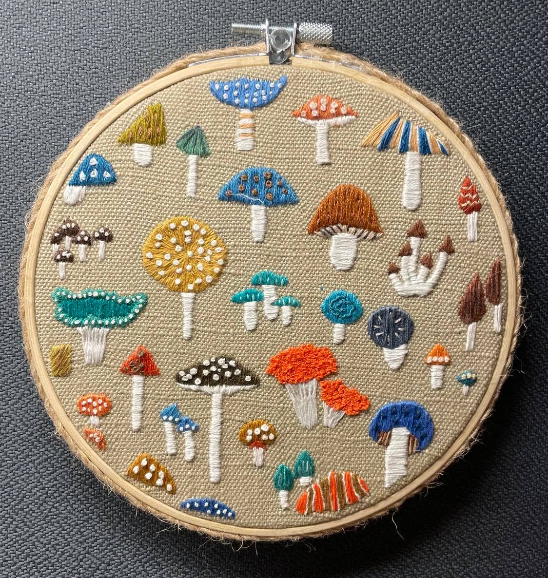 Mushroom Medley Finished Embroidery Piece