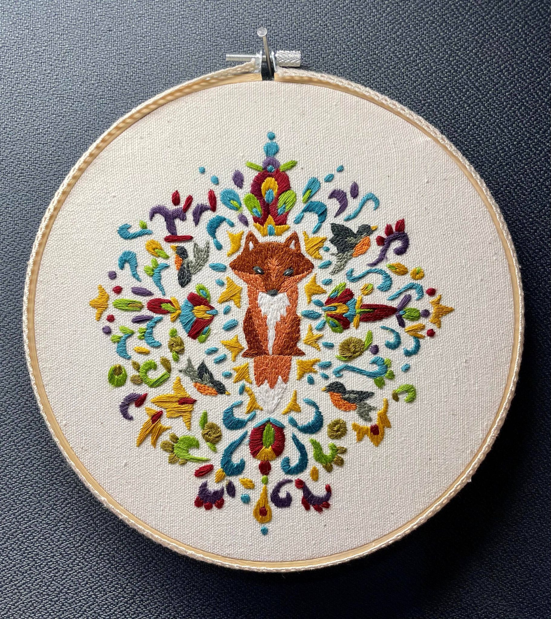 Quiet Fox Finished Embroidery Piece