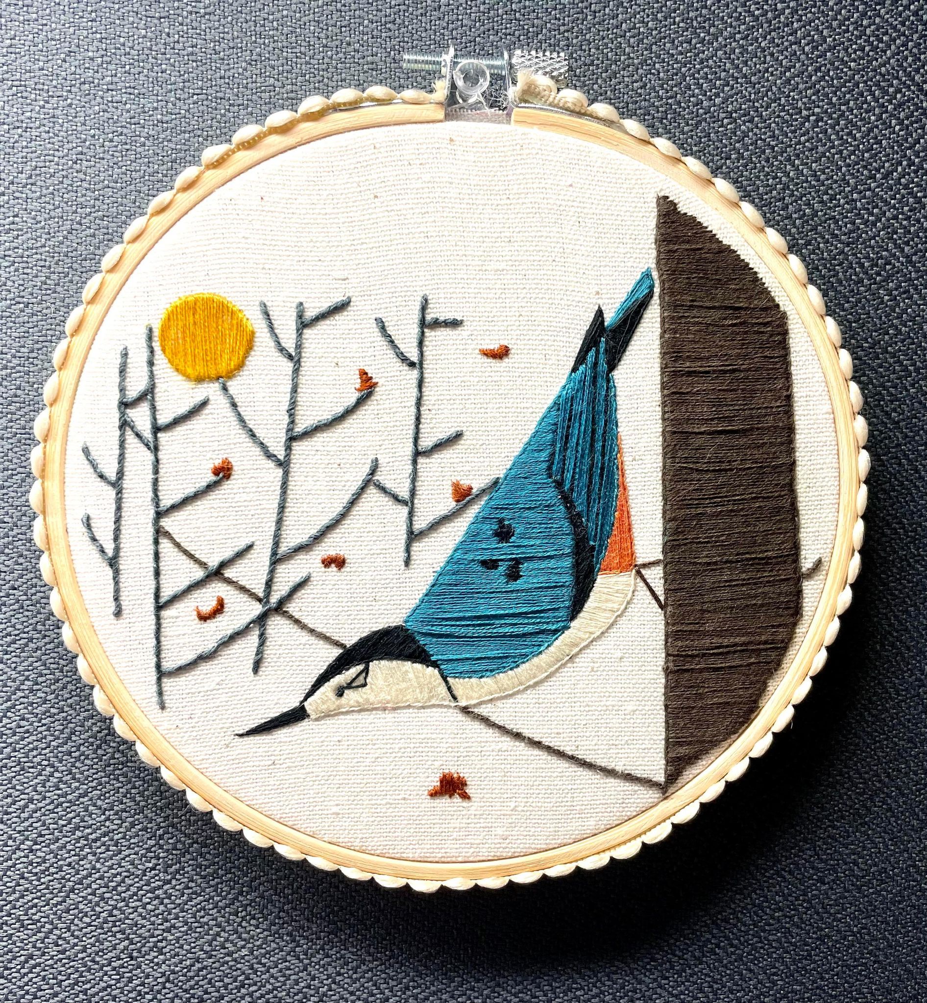 Red-breasted Nuthatch Finished Embroidery Piece