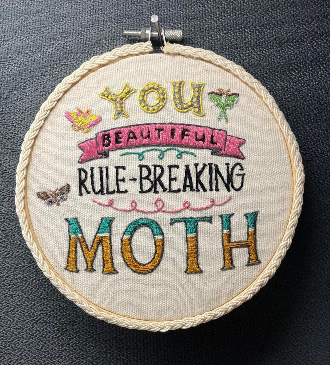 Rule Breaking Moth Finished Embroidery Piece