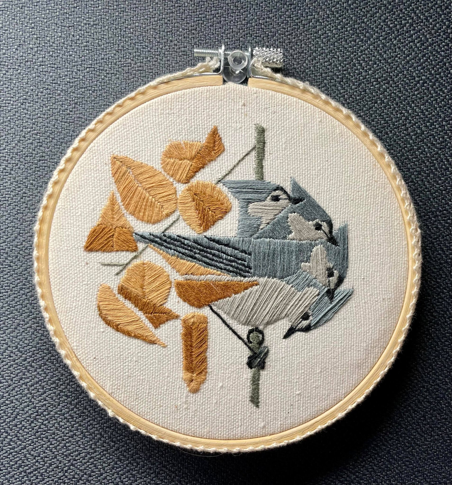 Tufted Titmouse with Seed Finished Embroidery Piece